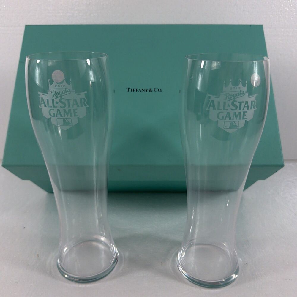 Tiffany & Co 2012 MLB All Star Game Crystal Wheat Beer Pilsner Glasses Pair 9.5"